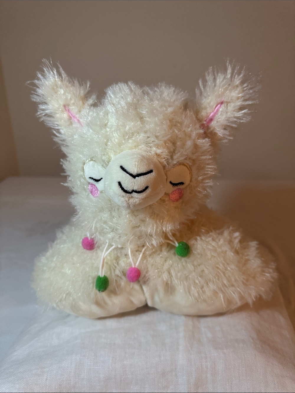Cream Llama Plush with Pink & Green Pom-Poms - Soft Kids Stuffed Animal